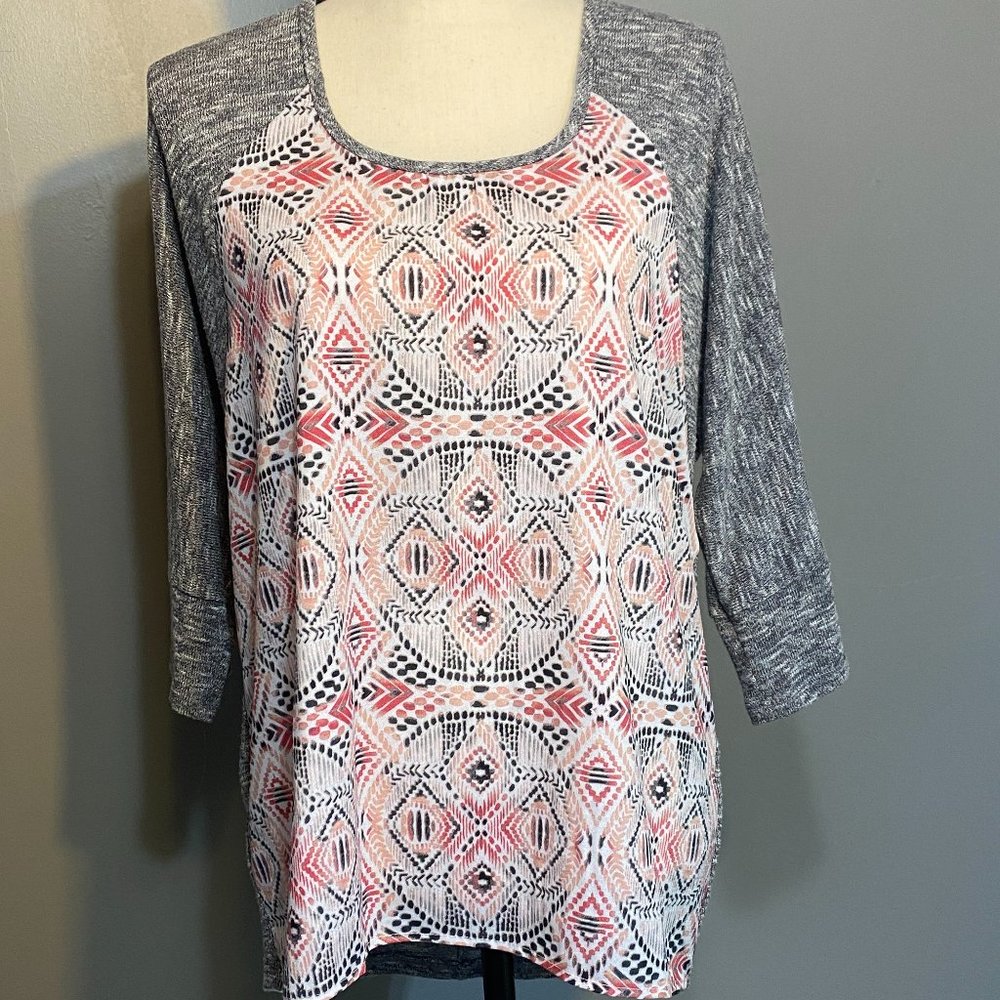 Gray Print Pullover Top
